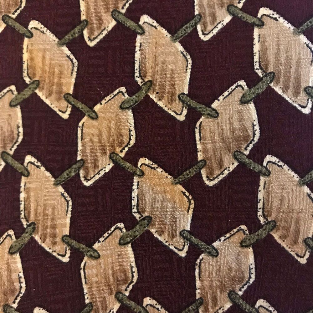 Ruffini Hand Made 100% Silk Tie Burgundy and Beige Print * 56" x 3.75"
